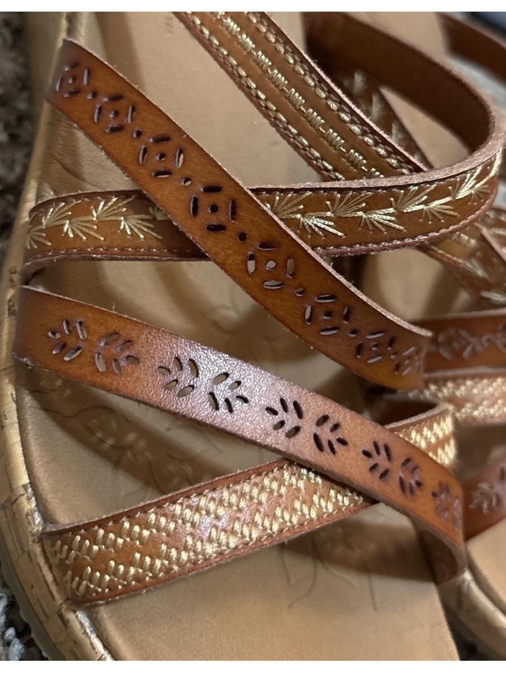 Skechers Cali Beverlee Tiger Posse Wedge Sandals Luxe Foam Strappy Brown US 8